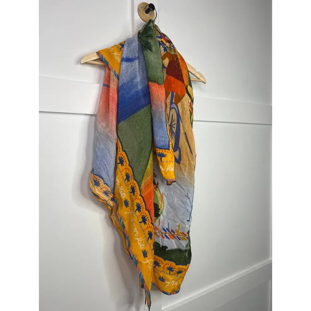 NEW Farm Rio Silk Wrap Printed Women's Long Multi Functional Scarf Yellow